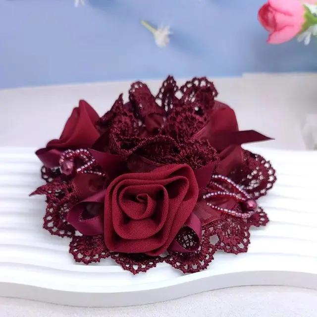 Czerwone kwiaty szerokie kółko elegancka opaska na głowę kobieca elastyczna gumka kucyk Coles Para El Pelo Scrunchies akcesoria do włosów