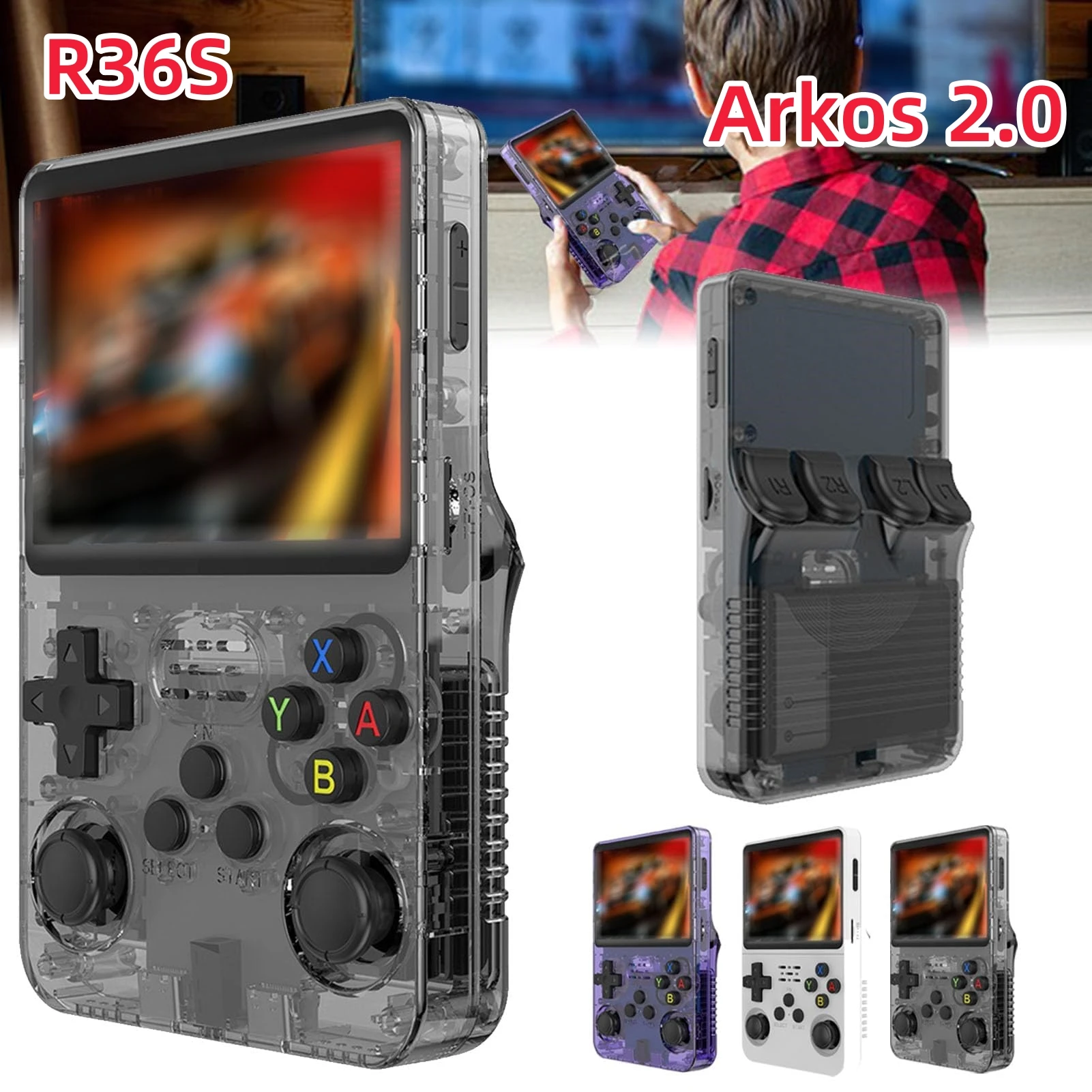 R36S Retro Game Console Handheld Video Arkos 2.0 System 3.5 Inch Single Card Portable Pocket Video Player 64GB 128GB 20000 Games