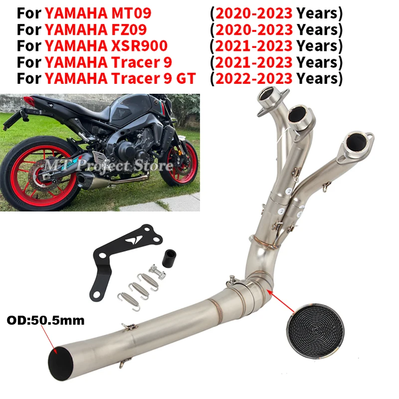 Slip On For YAMAHA MT09 FZ09 XSR900 XSR 900 Tracer 9 GT MT FZ 09 2020 2021 2022 2023 Motorcycle Exhaust Muffler Front Link Pipe