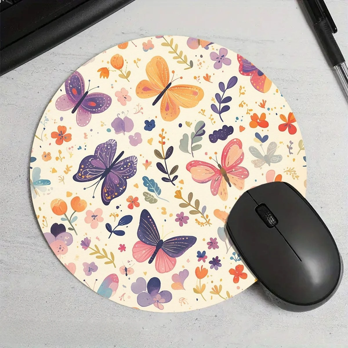 Pastel Butterfly Floral Spring Mouse Pad Mousepad Desk Accessories Office Rug Computer Desk Mat Rug Mousepads Desk Decorating