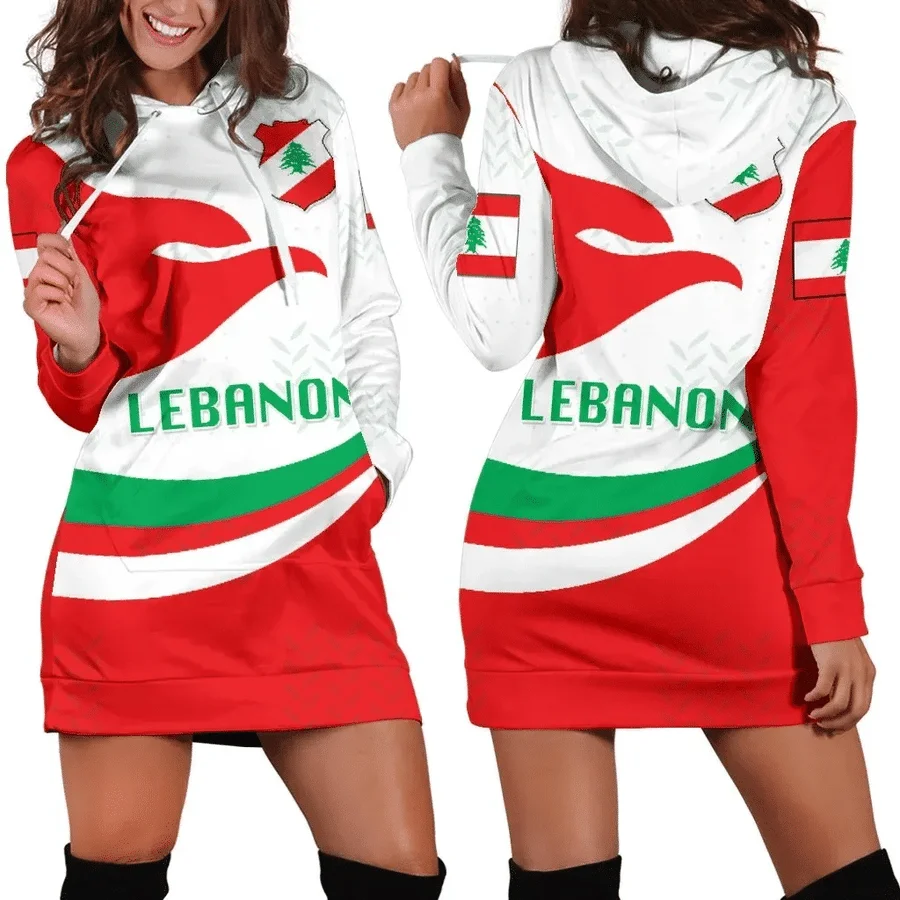 Lebanon Flag Hoodie Dress Women\'s Spring Summer New Retro Harajuku 3d Printed Flag Pullover Casual Sexy Women\'s Hoodie Dress