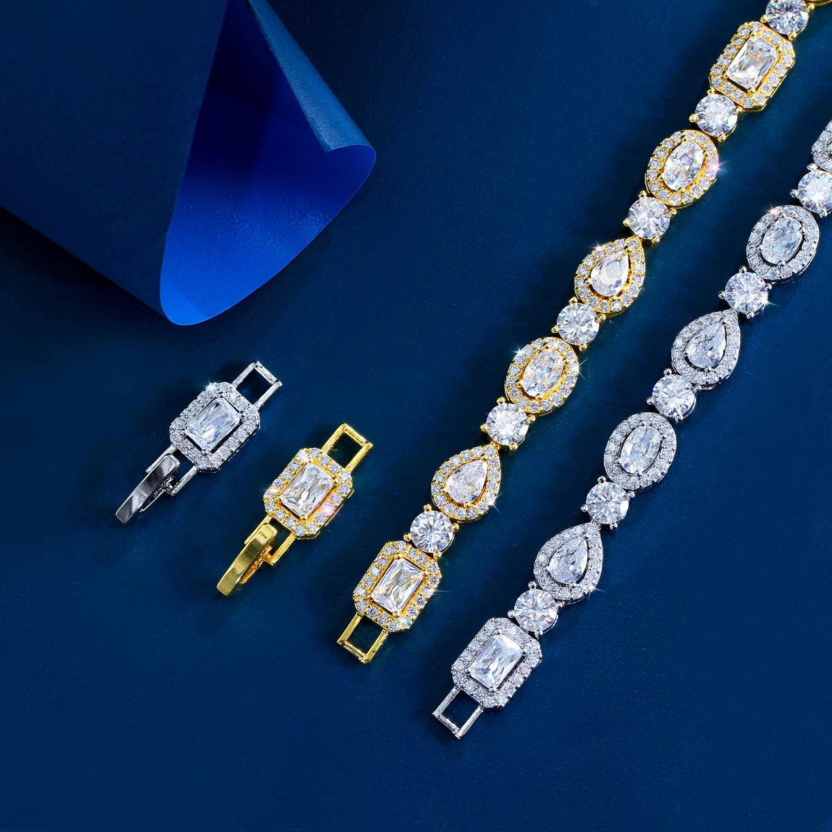 CWWZircons Luxuriöses Geometrisches Afrikanisches Cubic Zirconia Braut- und Verlobungsarmband für Frauen in Silberfarbe für Partyschmuck S0173 – Detail 8
