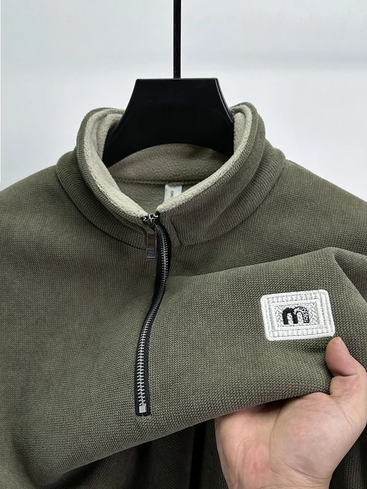 

Men's Fce Lined Hoodie Zip up Sweatirt Stand Collar Base Layer Modern Sle Winter Faion Urban Casual Polyester Spandex