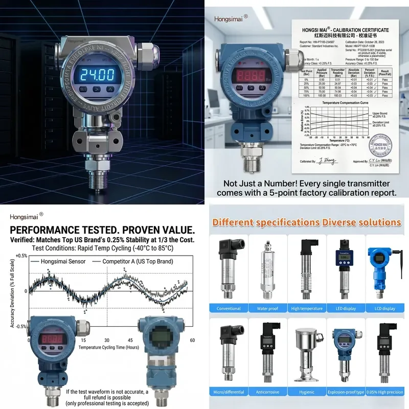Intelligent 0.25% High Precision Pressure Transmitter HART Protocol RS485 4-Bit LCD Digital Sensor