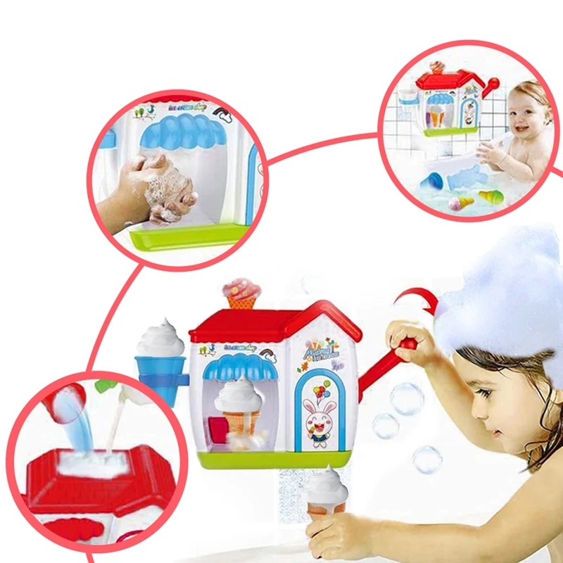 Kids Bathroom Foaming Ice Cream Bubble Machine Bathtub Toy Children Play House Educational Bath Fun Game