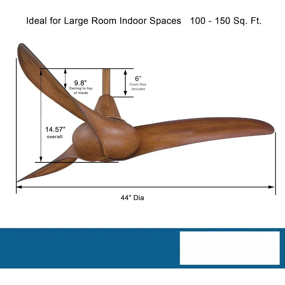 Kipas langit-langit F854-DK, gelombang 44 inci dengan Remote kontrol dalam sentuhan akhir Koa ketat, dimensi produk 44 inci D x 44 inci L x 14.5 inci H
