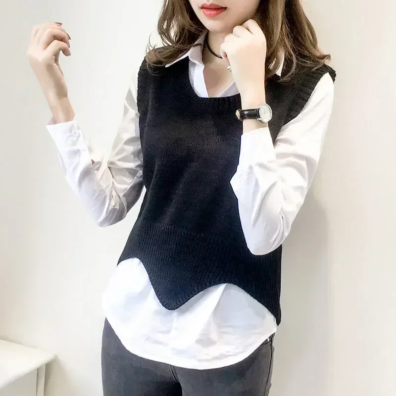 Knit Version Sleeveless Korean Female Vest Round Spring New Short Sweater Knitted Women 2021 Pullovers Autumn Casual Neck Vests