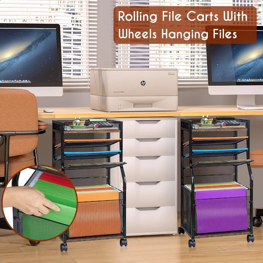 5-уровневая тележка для файлов на колесиках с подвесными папками для файлов, мобильный настольный органайзер для файлов на запираемых колесах, деревянная сетка, бумага, раздвижная буква