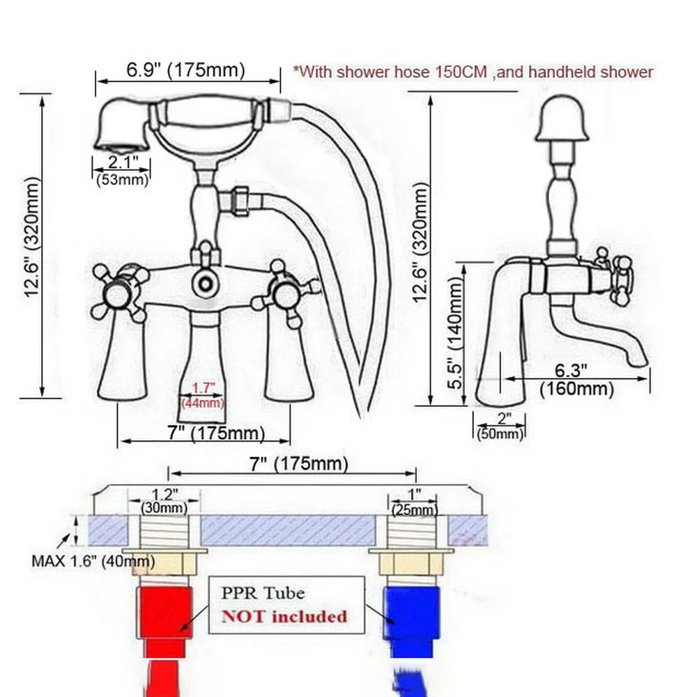 Black oil Antique Brass Deck Mounted Bathroom Tub Faucet Set with 1.5M Hose Handheld Shower Spray Head Bath Mixer Tap 2tf501