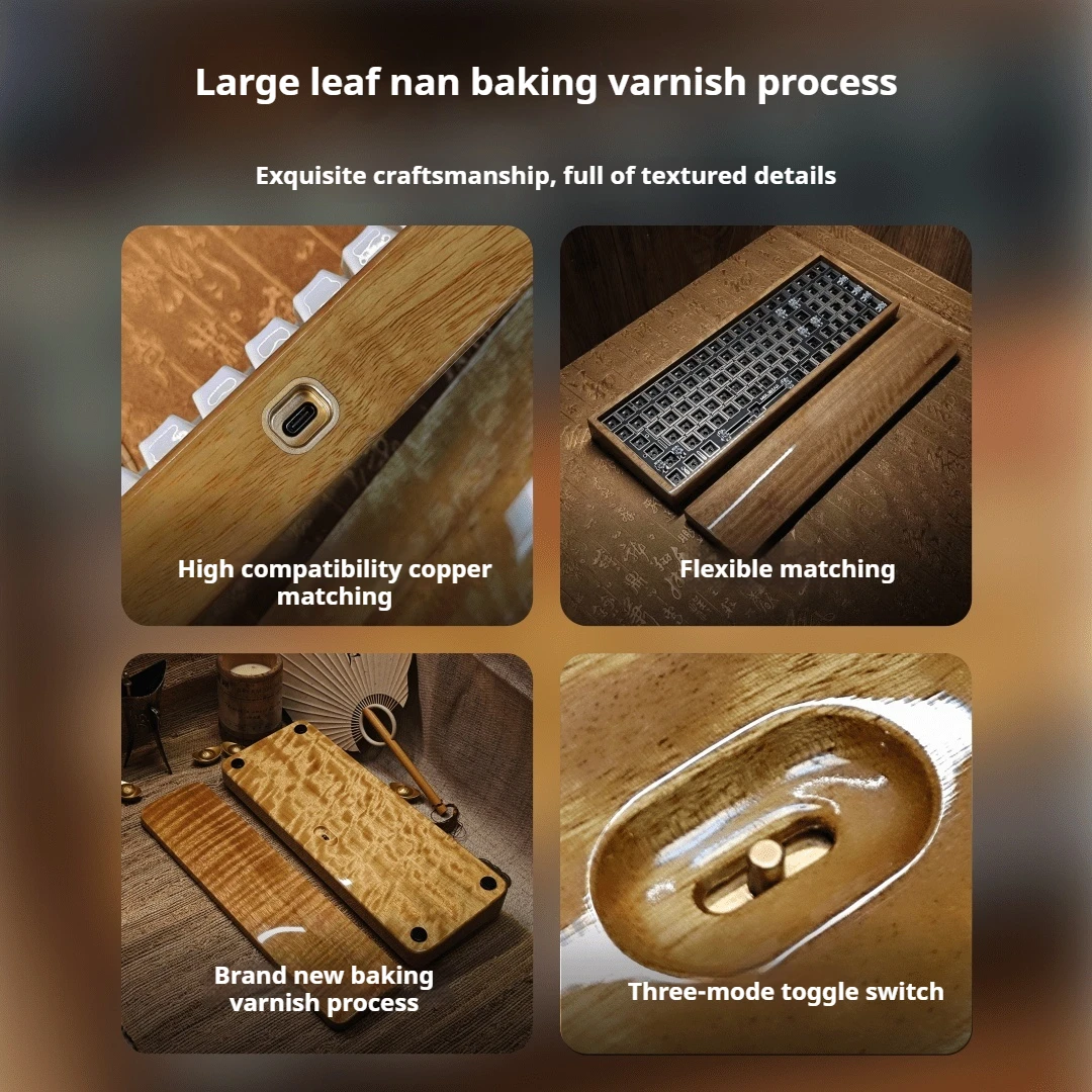 MR100 |   MR68 لوحة المفاتيح الميكانيكية الخيط الذهبي Nanmu ثلاثة وضع اتصال البيانو الخبز الورنيش مريح Ixpe رمح Underpad