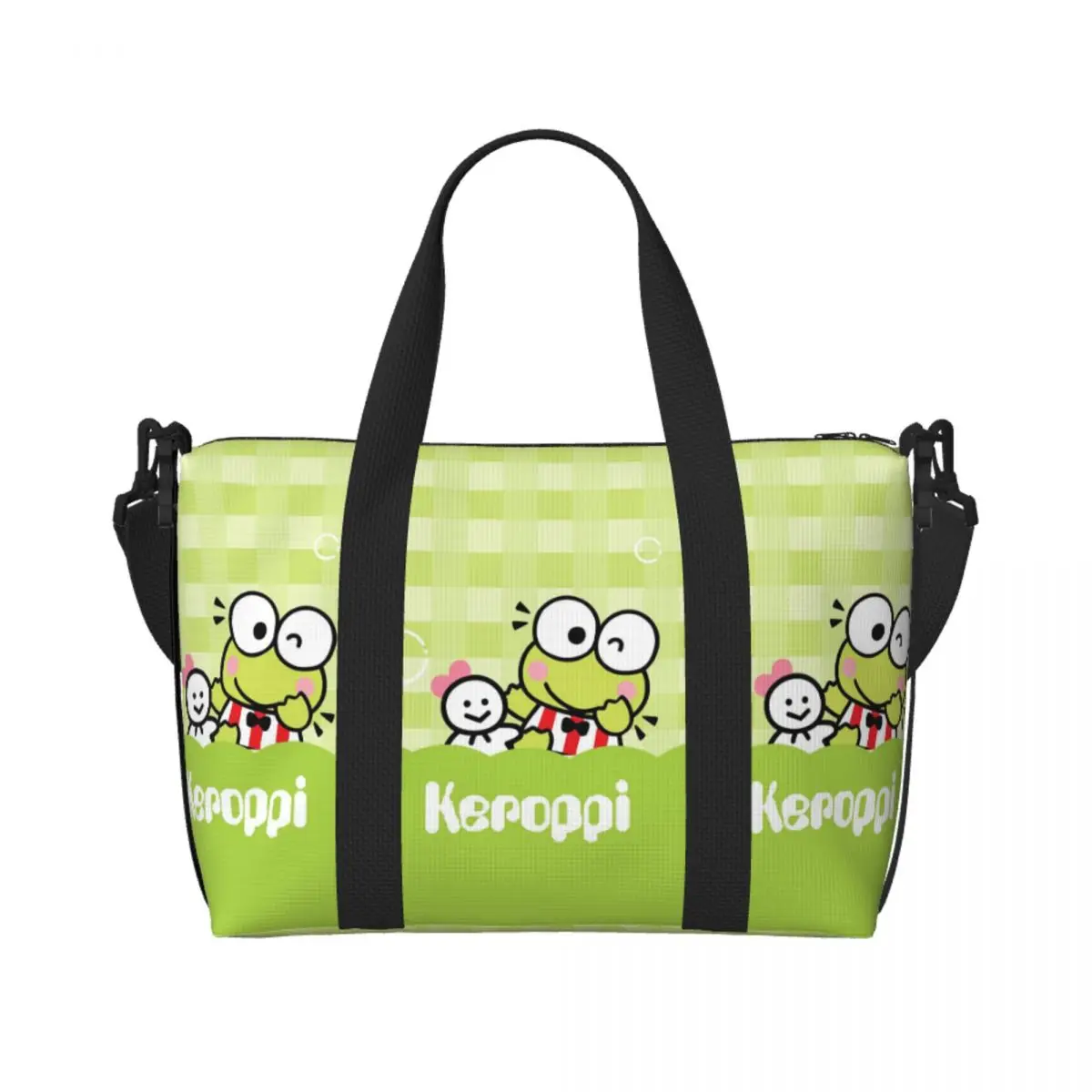 

Custom Keroppi Grocery Shopping Tote Bag Women Large Capacity Big Eyed Frog Beach Gym Travel Bags