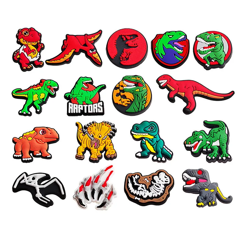 17Pcs Dinosaur PVC Shoe Charms Custom Cartoon Dino Charm Personalized Clog Shoe Decorations Accessories Wholesale Bulk Gifts for