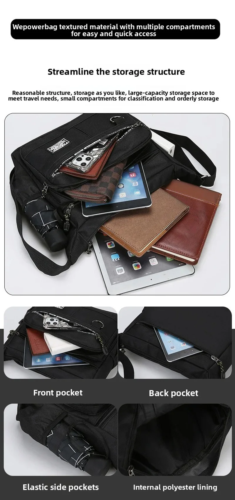 Herren-Umhängetasche, Crossbody-Schultertasche, kleine Sling-Tasche für Arbeit und Business, wasserdichte Oxford-Tasche, Umhängetasche 2026 – Detail 5