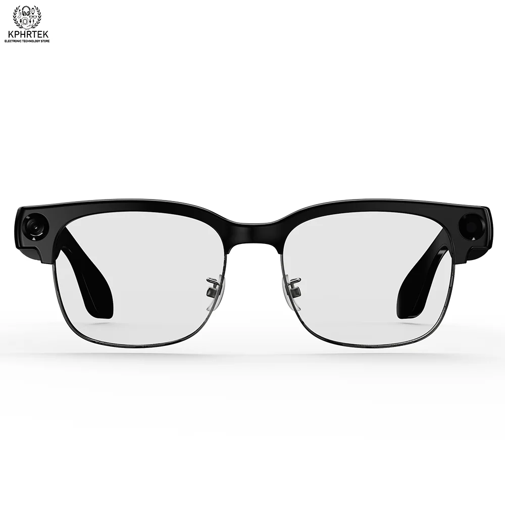 T200B gold-framed smart glasses, 8MP video recording, photography, AI translation, live calls, and music universal sensor