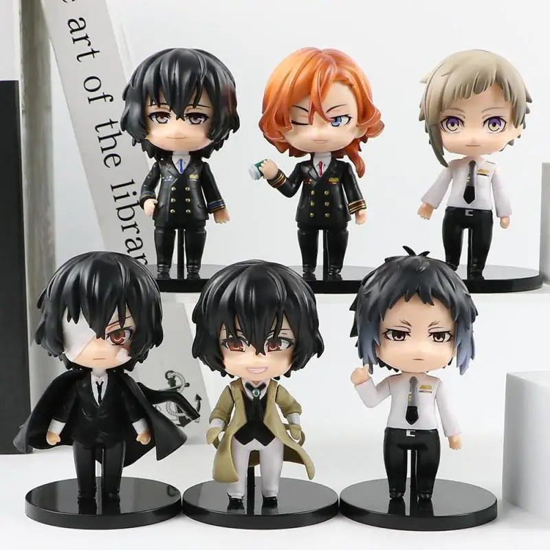 6Pcs/Set Anime Bungo Stray Dogs Figures Model 10cm Q Version Dazai Osamu Nakajima Atsushi Car Desktop Ornaments Toys For Kids