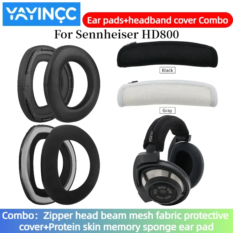 

YAYINCC Replacement Sheepskin/Nanoleather Ear pads+Zipper headband cover Combo for SennheiserHD800 Headphone Earpad Repair Parts