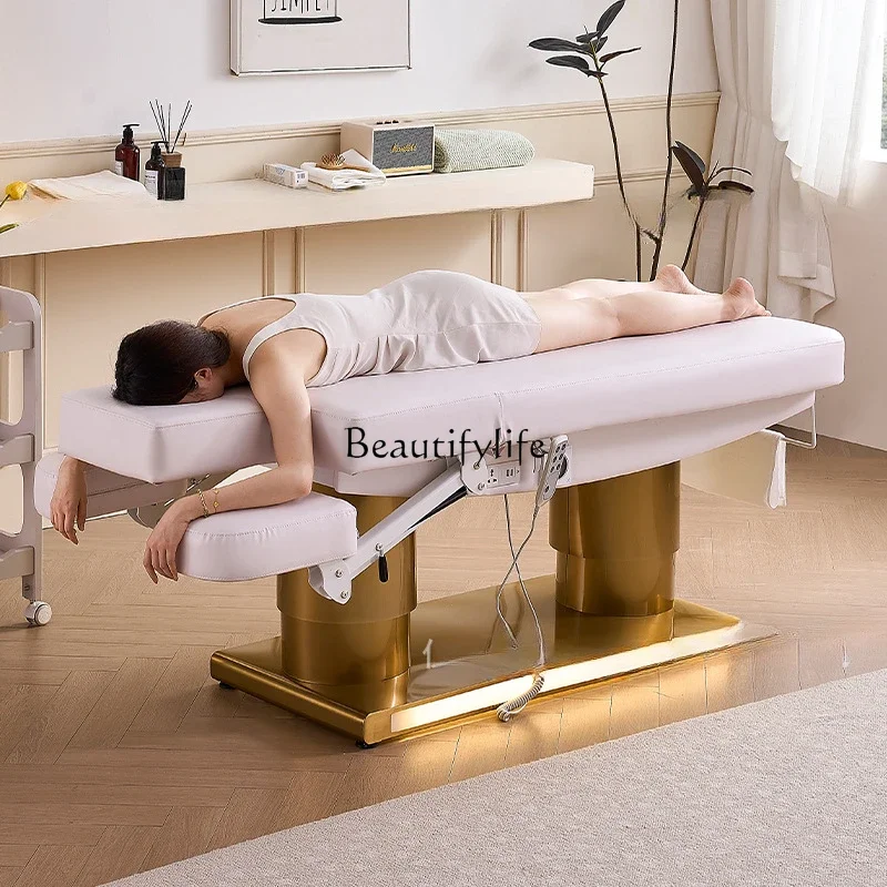 Luxury electric beauty bed massage treatment multi-function bed surface heating lifting double armrests