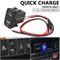 Dual USB QC Car Socket Charger 12-24V 4.2A Dual USB Voltmeter Mobile Phone Quick Charge Power Adapter For Toyota