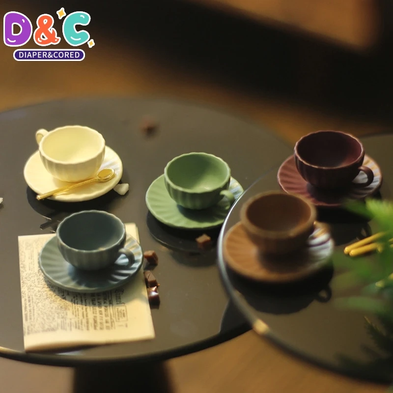 3Pcs/set 1:12 Miniature Porcelain Tea Cup Set Flower Tableware Kitchen Dollhouse Furniture Toys For Dollhouse Children Tea Cups