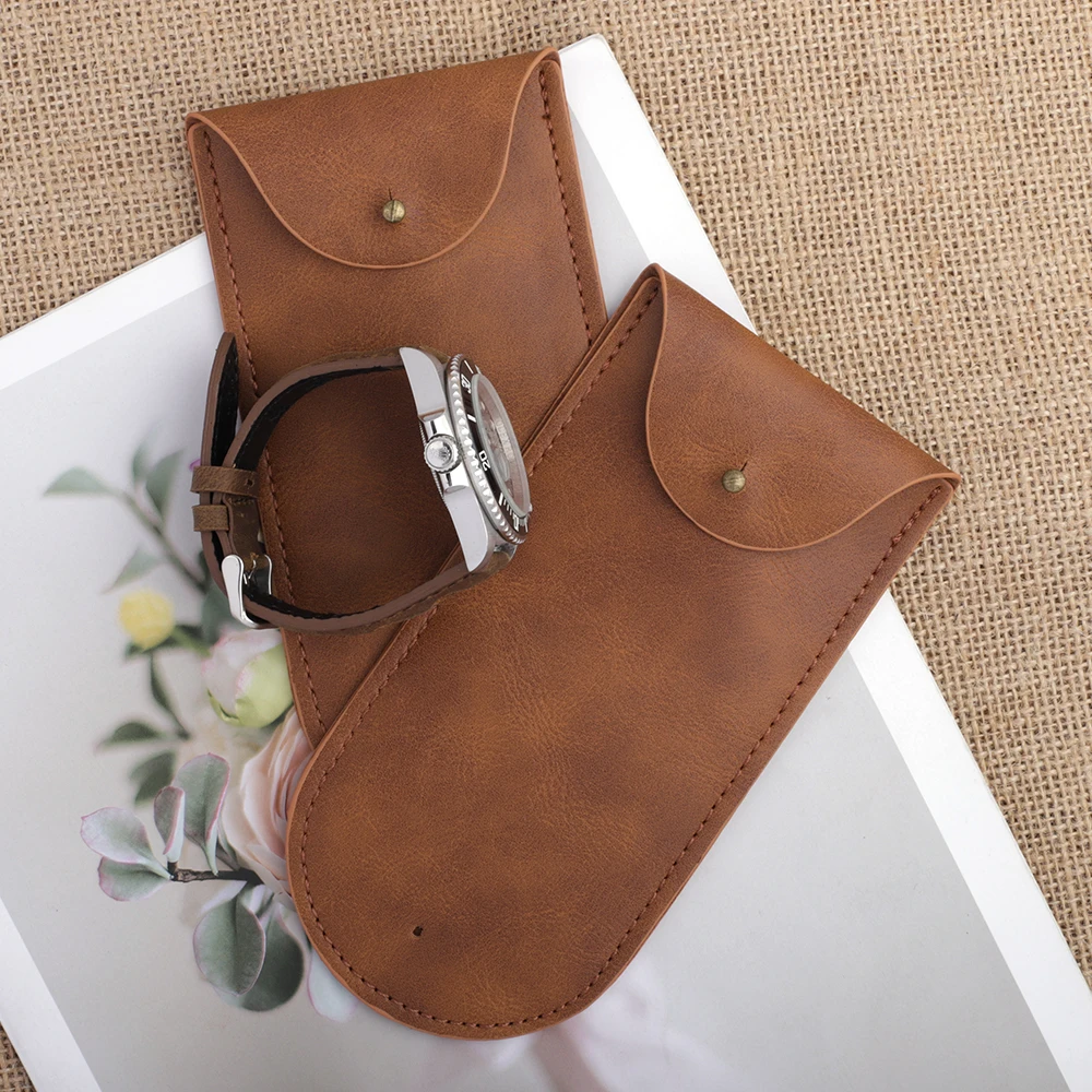 Watch Bag Crazy Horse PU Leather Gift Bag Travel Storage Case Durable Portable Watch Dust Protection Case Storage Bag 16.5*7CM
