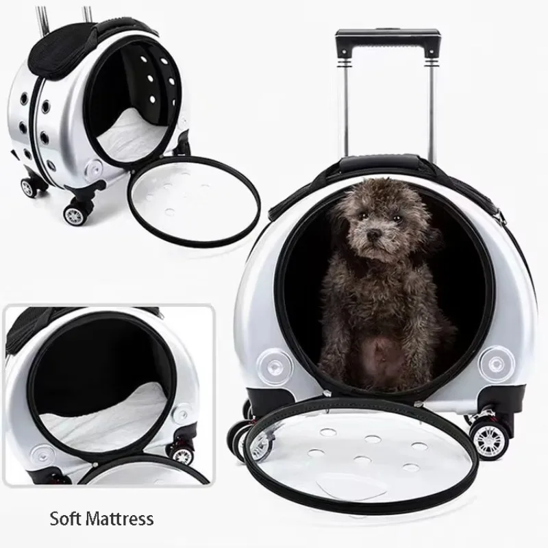 Multi-functional Expandable Trolley Stroller Dog Pet Carrier Bag Luggage Case Cat Backpack with 4 Wheels