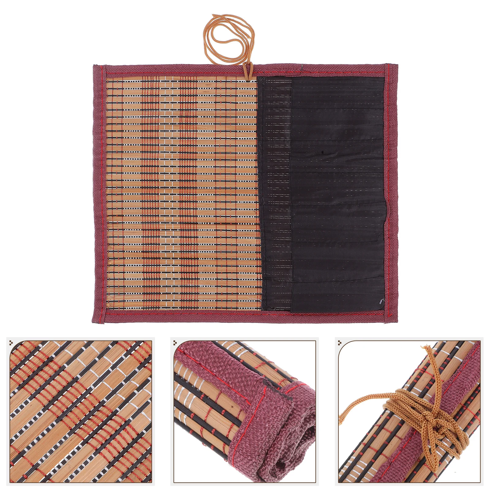 

Bamboo Rollup Pencil Case Canvas Brush Holder For Watercolor Oil Painting Art Tool Storage Bag Organizer Students Artists