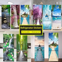 Seaside Beach Fridge Sticker Full Door Cover Self Adhesive Forest Landscape Kitchen Refrigerator Mural Sticker Freezer Wallpaper