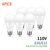 6pcs E26 E12 LED Bulb 20W 18W 15W 12W 9W 6W 3W Lampada LED Light AC 110V Bombilla Lighting Cold/Warm White Lamp For Home