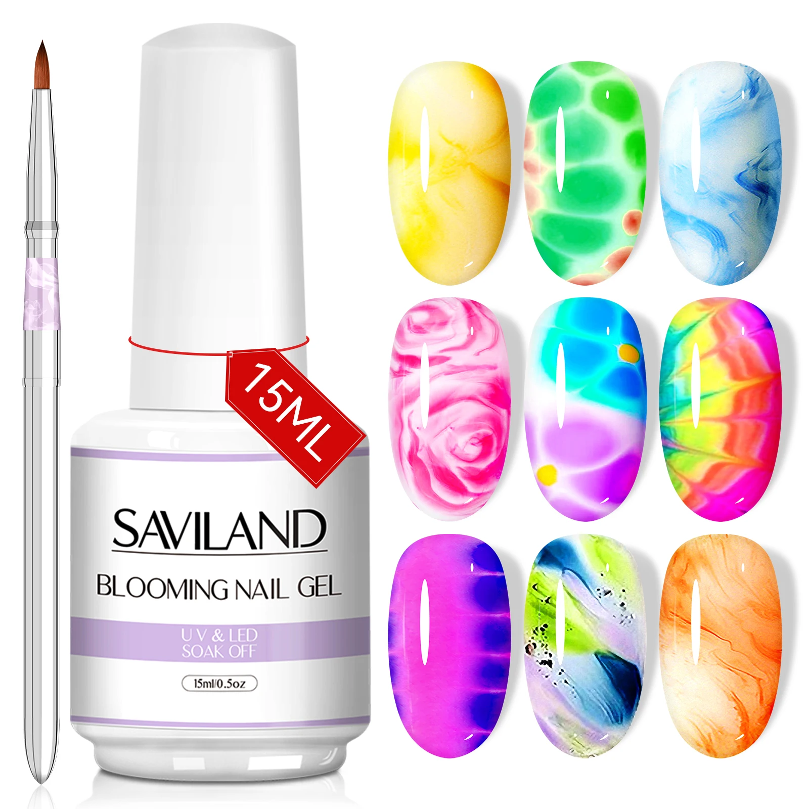 Saviland Clear Blooming Nail Gel 15ml Soak Off Nail Lamp Gel Esmalte de uñas Flor Gel Acabado brillante de larga duración para Nail Art DIY