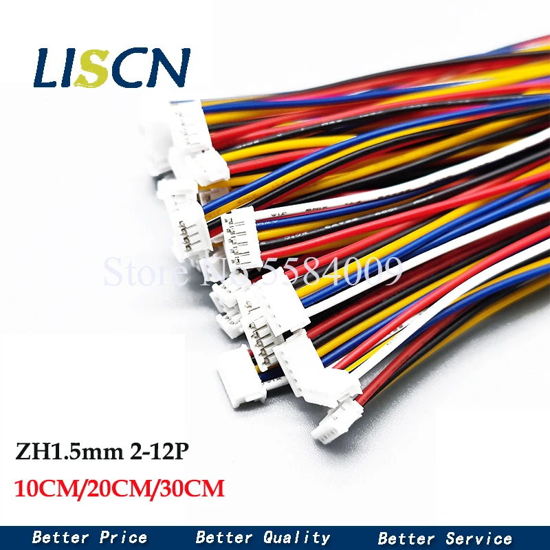 10pcs ZH 1.5mm Wire Cable Connector DIY ZH1.5 JST 2/3/4/5/6/7/8/9/10/12pin Electronic Line Single End 28AWG 10cm/20cm/30cm