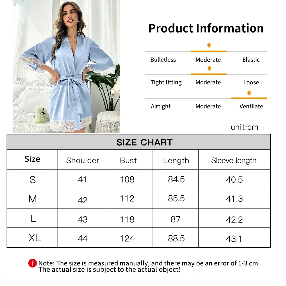 1 Piece Women\'s Underwear Glossy Robe Pajamas Satin Chemise Lingerie Nightgown Homewear Fashion Trend Lace Splicing Nightrobe