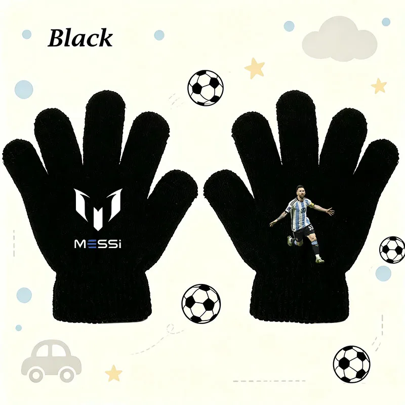 Messi Print  Gloves black Winter New Warm Anti Cold Touchable Screen Fingerless Gloves Outdoor Warm Knitted Five-Finger Mittens