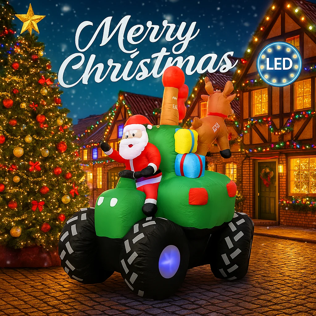 5.91FT عطلة الإضاءة مع أضواء LED العملاق عيد الميلاد نفخ سانتا كلوز شاحنة اللعب عيد الميلاد ساحة زخرفة لوازم الحفلات المنزلية