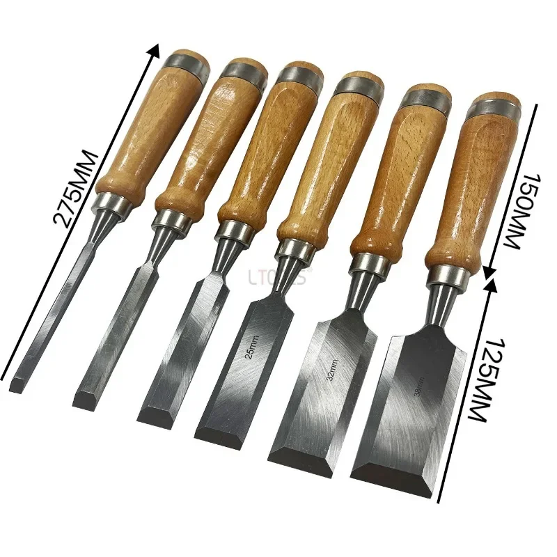 8pcs Practical Woodworking Chisel Set Flat Chisel Sharp Basic Details Carving Alloy Chisel Head Beech Handle Wood Carving Tool