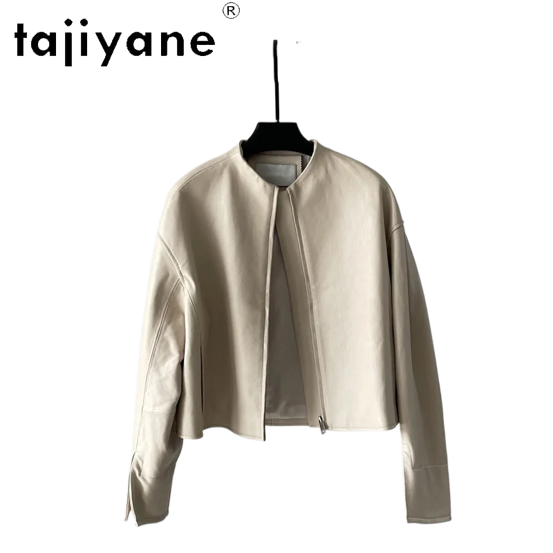 TAJIYANE Real Sheepskin Leather Jacket Woman Short O-Neck Coat Stylish Split Lantern Sleeves Jackets Fall Women Clothes 2026 코트