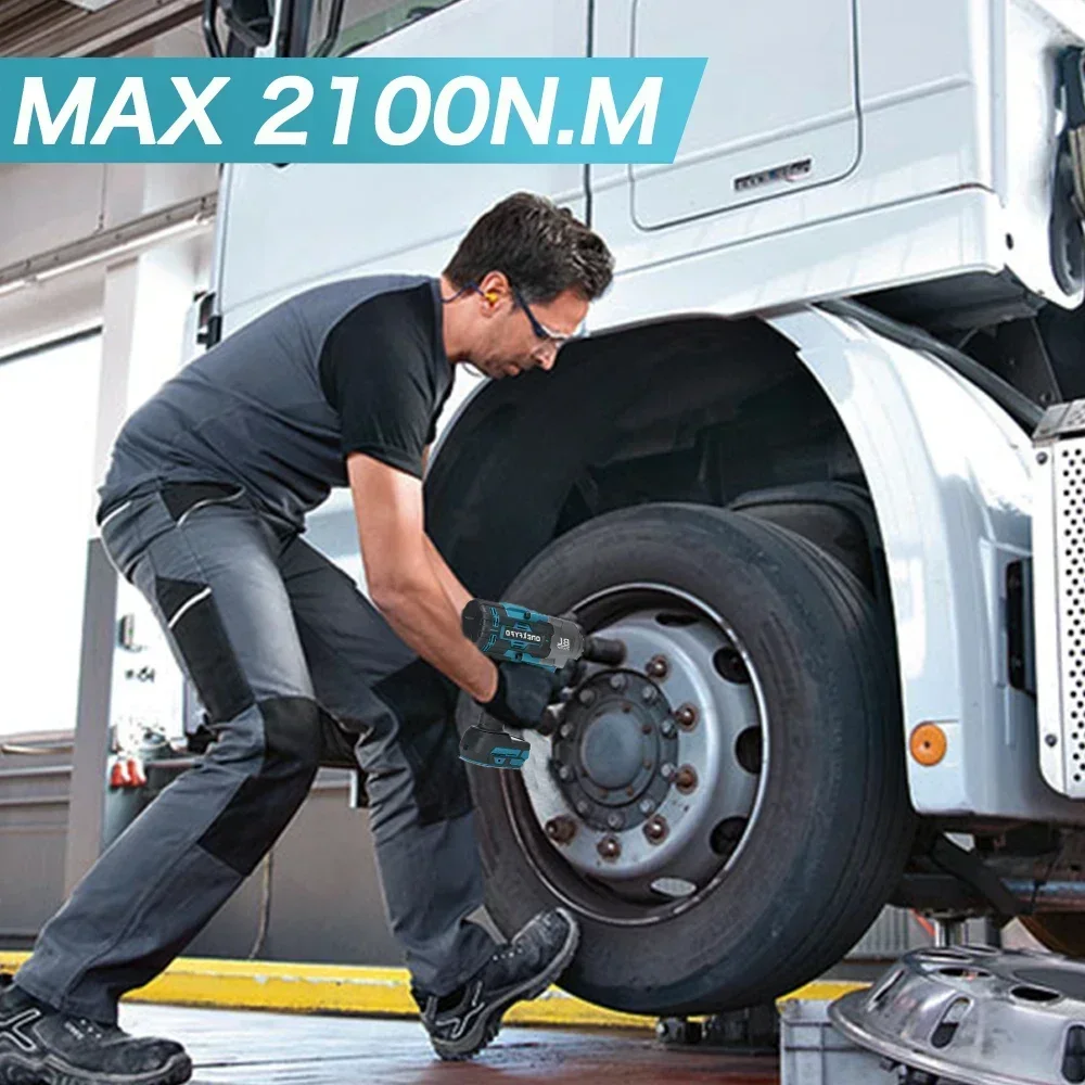 

2100N.M Brushless Cordless Electric Impact Wrench Rechargeable 3/4" Wrench Power Tools Compatible For Makita 18V（1 Battery）