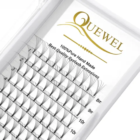 Quewel 속눈썹 12 라인 미리 만들어진 볼륨 팬 속눈썹 연장 3D/4D/5D/6D 짧은 줄기 가짜 밍크 접목 미리 만들어진 속눈썹