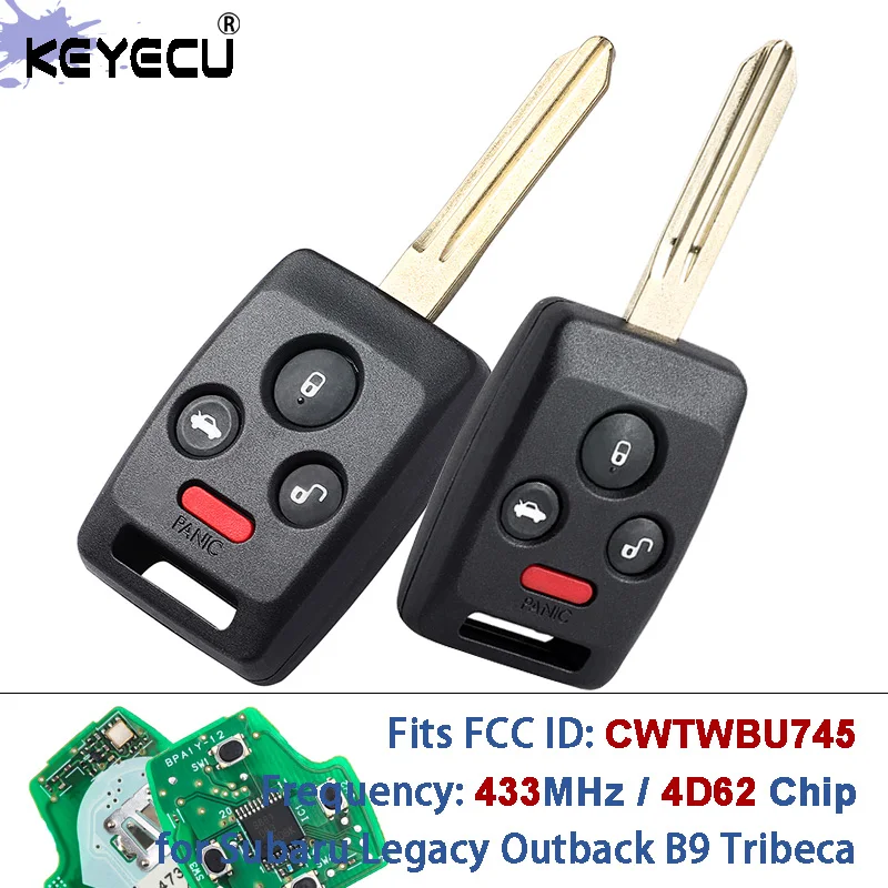 

KEYECU CWTWBU745 433MHz 4D62 Chip Replacement Remote Car Key Fob for Subaru Legacy Outback B9 Tribeca 2006-2009