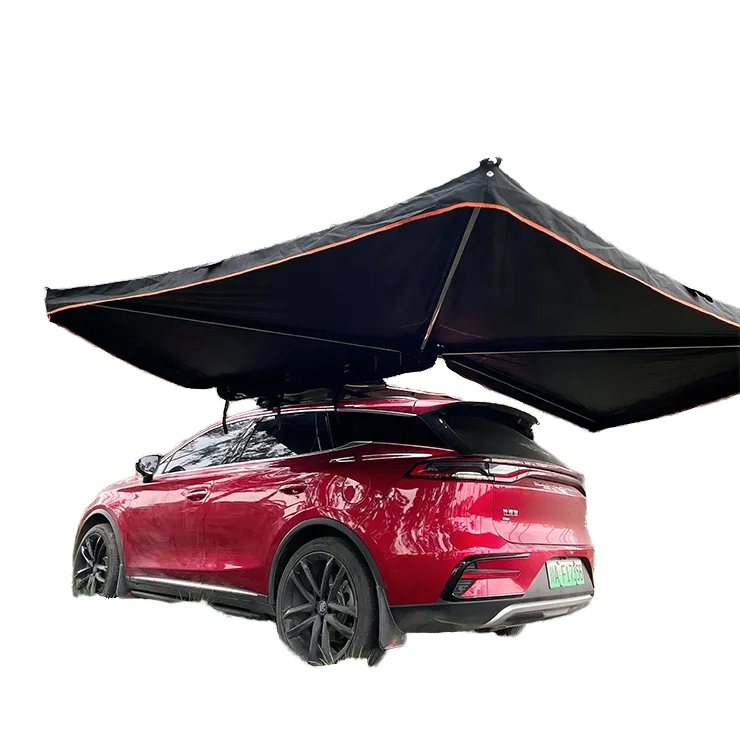 2M Car Awning,Free Standing 4x4 270 Car Awning 270 Degree Waterproof LED Canopy with Oxford Fabric and Aluminum Pole