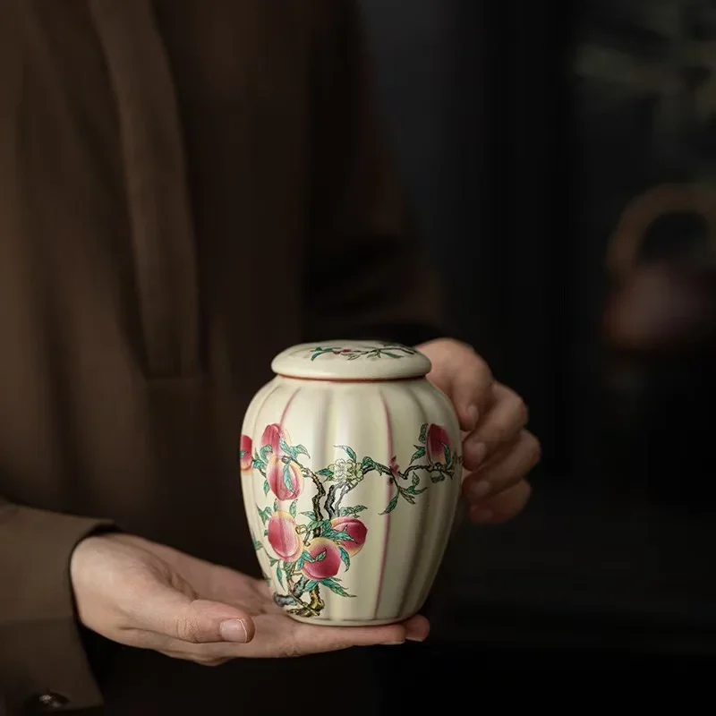 330ML Guofeng Ru Kiln Lard Frozen Nine Peach Te Can Candied Jar Tea Storage Sealing Moisture-proof Household Tank Ceramic TeaSet