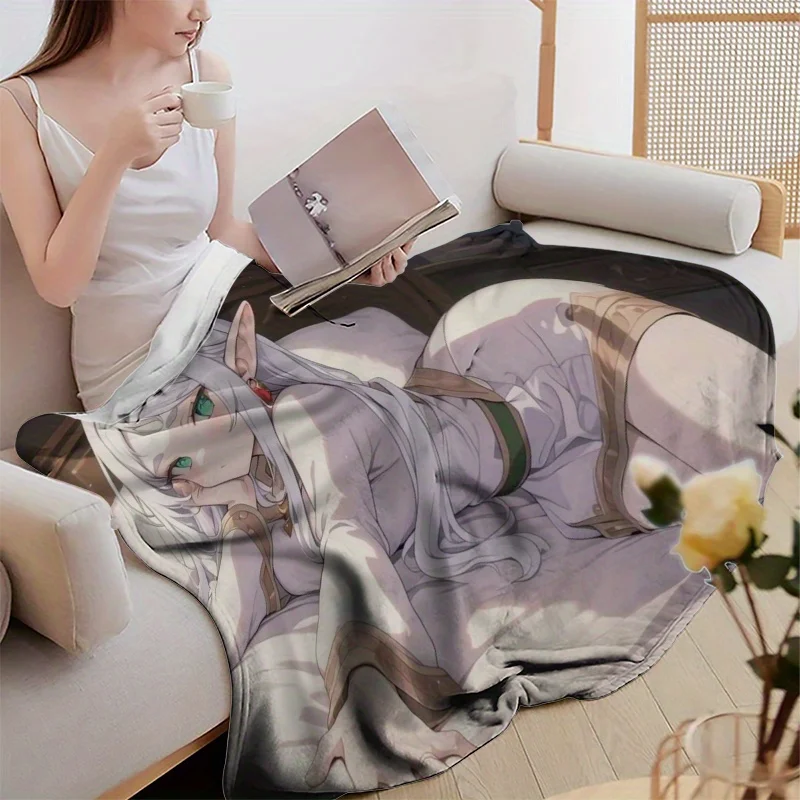 Cartoon Anime Character Digital Print Flannel Blanket-Soft Four Seasons Fantasy Design for Bed, Sofa and Home Decor