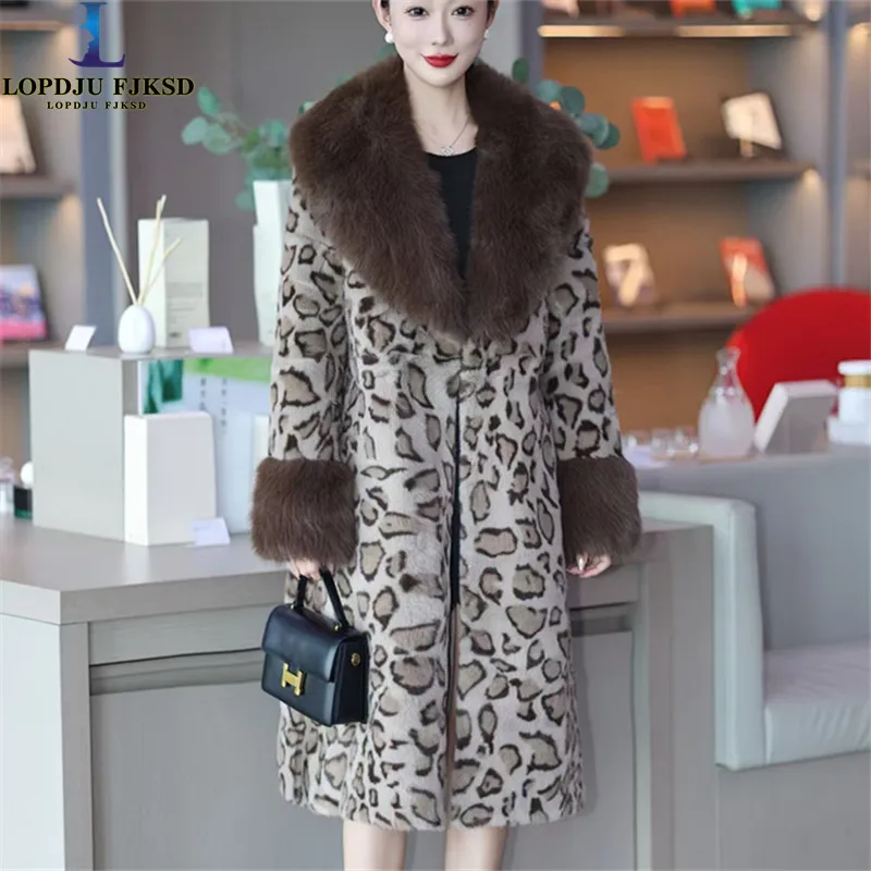 Women's Faux Fur Overcoat Leopard Print Coat Warm Thick Autumn Winter Luxury Jacket Outerwear Female Clothes