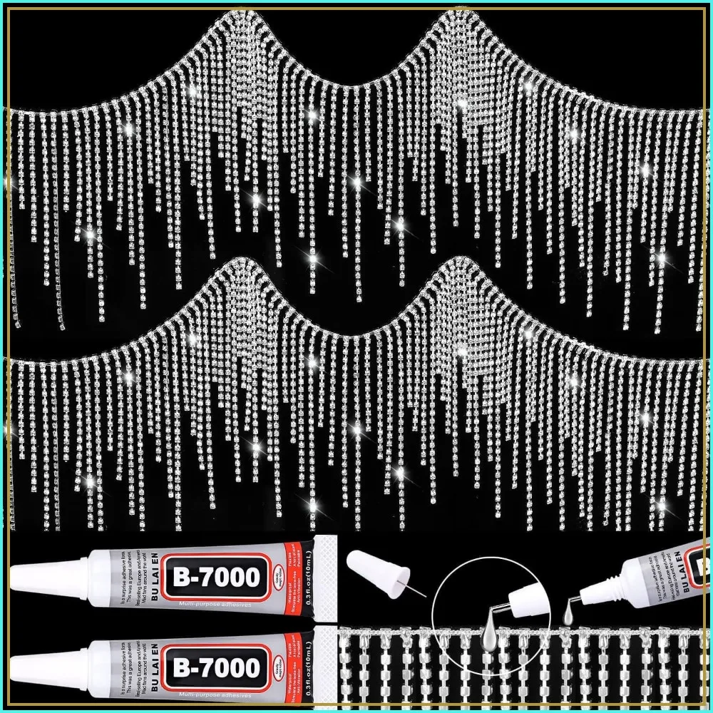 

Rhinestone Fringe Trim with Glue, Sparkling Silver Tassel Fringe Chain for Jeans Jacket Wedding Dress Cowgirl Outfit Belt (1 Yard)