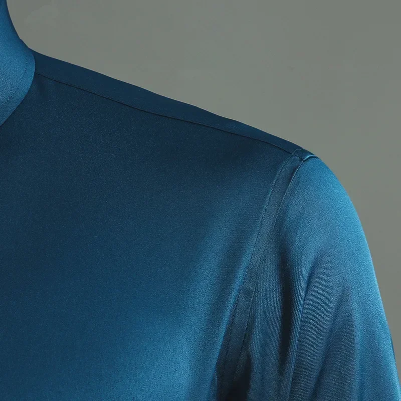 

2024, новая мужская социальная рубашка, эластичная тонкая деловая классическая рубашка, мужская модная официальная элегантная рубашка с длинным рукавом, топ для жениха