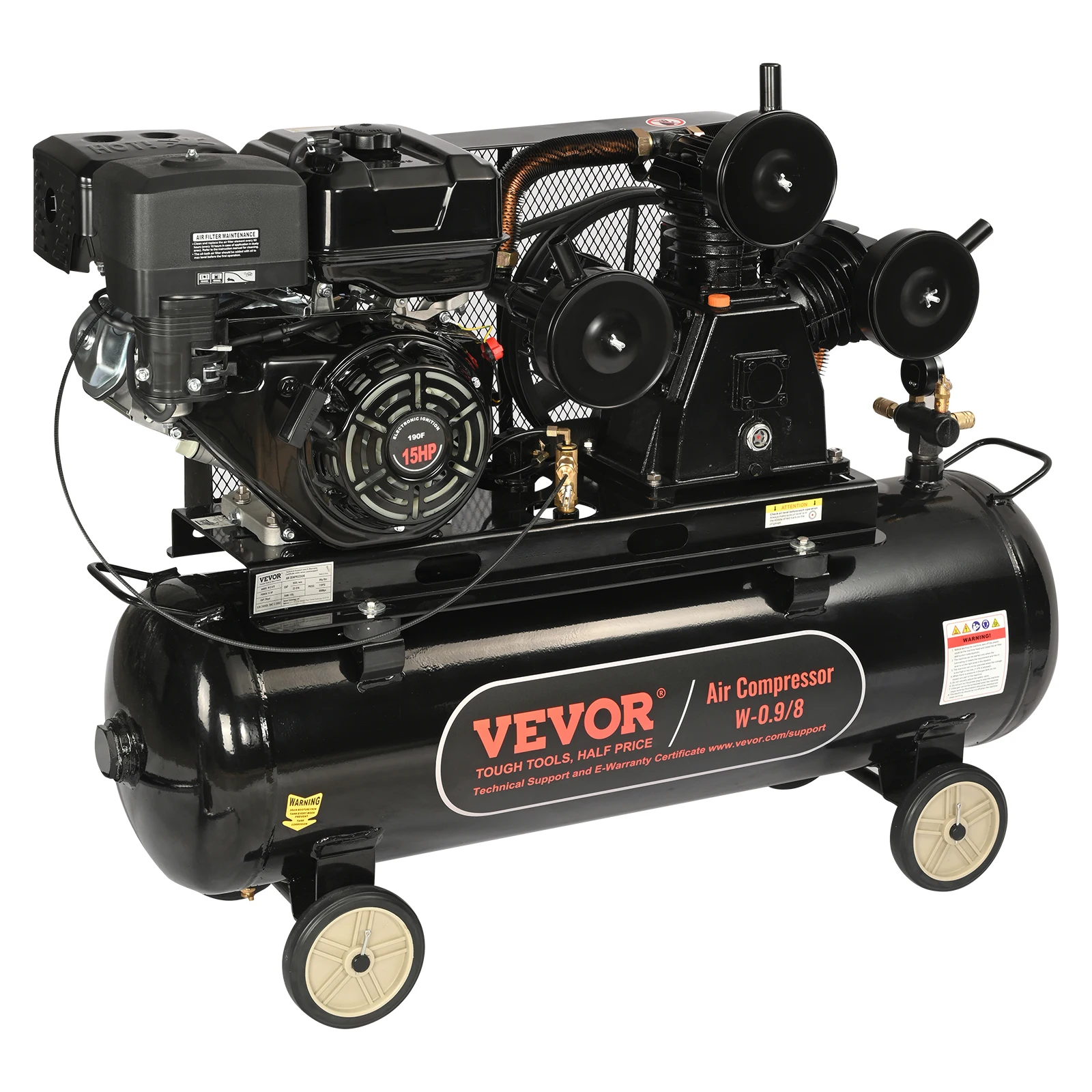 VEVOR 15HP Gas Power Air Compressor 10/20/30 Gallon Air Compressor Tank with 115PSI Max Pressure for Construction Sites Workshop