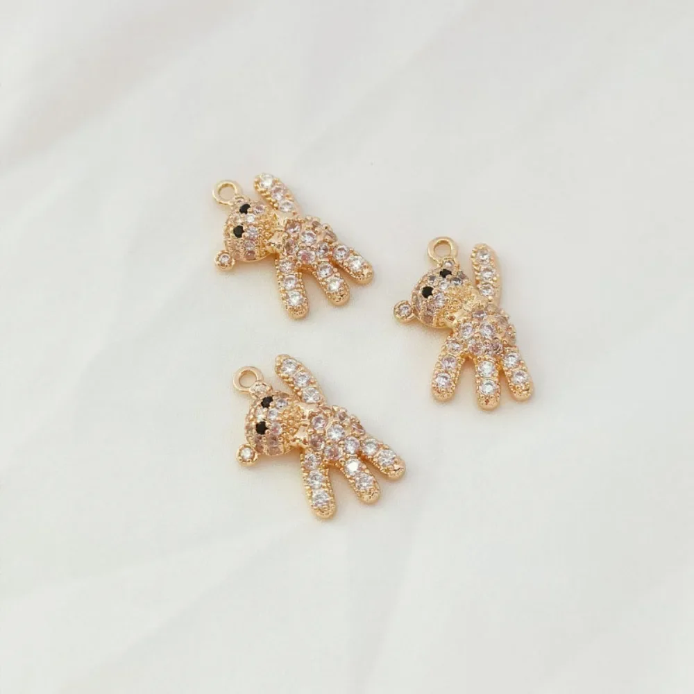 Accesorios chapados en oro 14, colgante de oso lindo de circón, pendientes, pulsera, colgante de collar, accesorios hechos a mano DIY