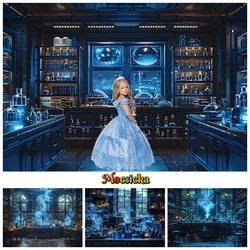 Blue Laboratory Photography Backdrop Halloween Haunted House Potions Baby Shower Photo Background For Children Decoration Studio