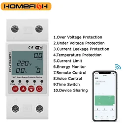 WiFi Smart Circuit Earth Leakage Over Under Voltage Protector Relay Device Switch Breaker Energy Power kWh Meter