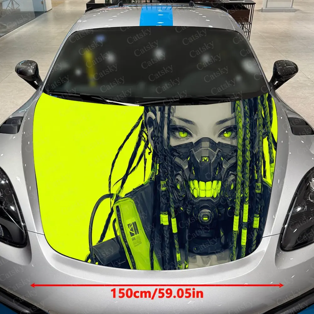 Fluorescent Cyber Trendsetter Car Vinyl Wrap, PVC Material Waterproof Car Hood Sticker, Self-Adhesive Scratch-Resistant Stickers