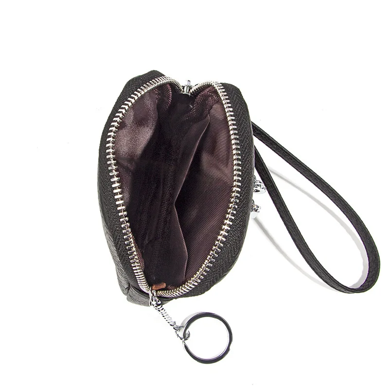 Porte-monnaie en cuir véritable pour femme avec clé, petite poudre en cuir avec fermeture éclair, portefeuille classique à la mode, sac d'argent